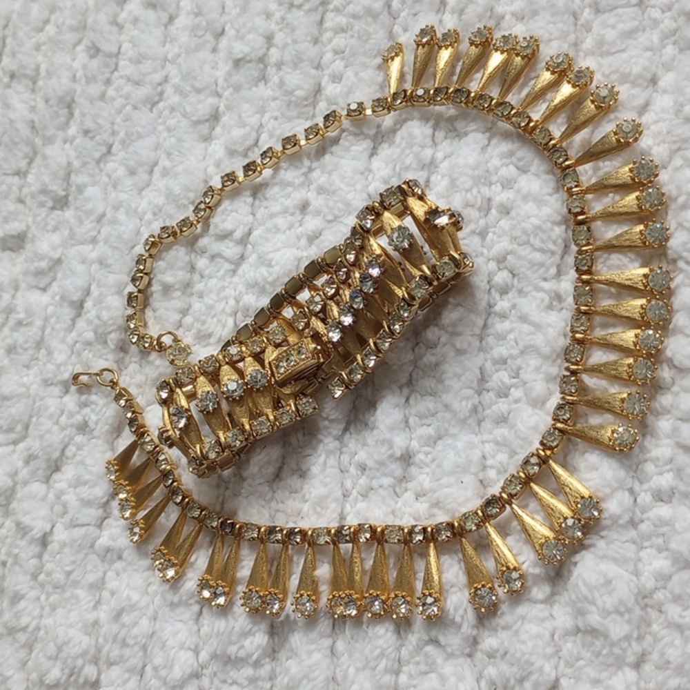 ParkLane vintage Egyptian revival textured gold drop sparkling crystal demi pare